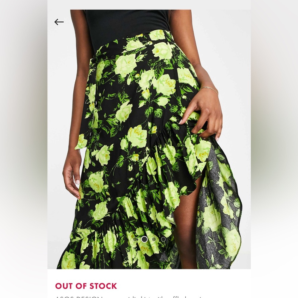 ASOS DESIGN wrap midi skirt with with ruffle hem in neon floral print